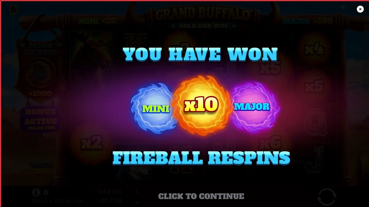 Interface do jogo Grand Buffalo Hold & Win com temática de Velho Oeste