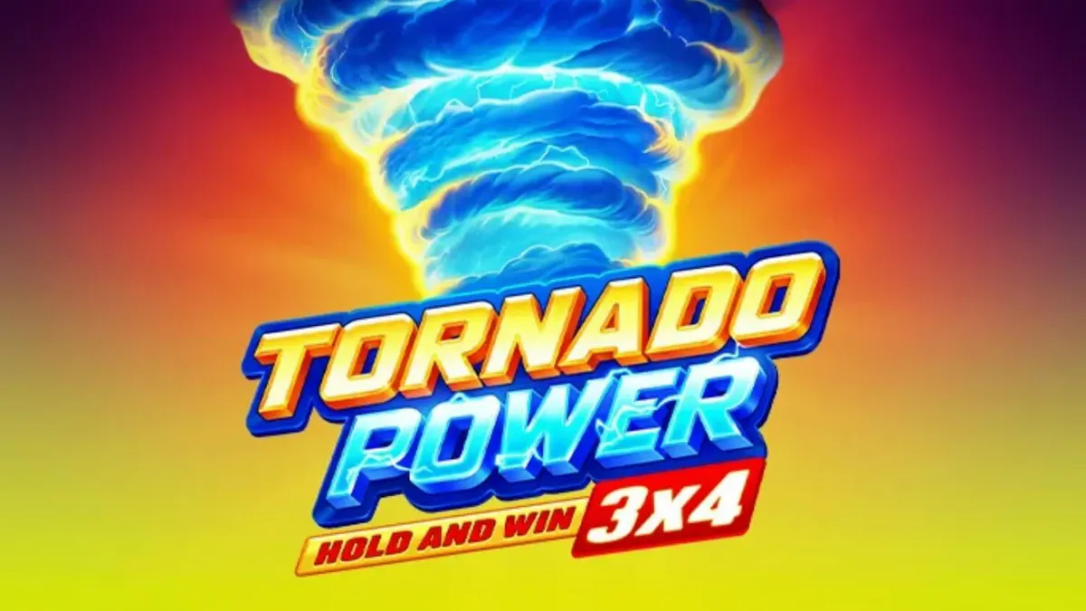 Interface do jogo Tornado Power: Hold and Win com símbolos de frutas e elementos de tempestade