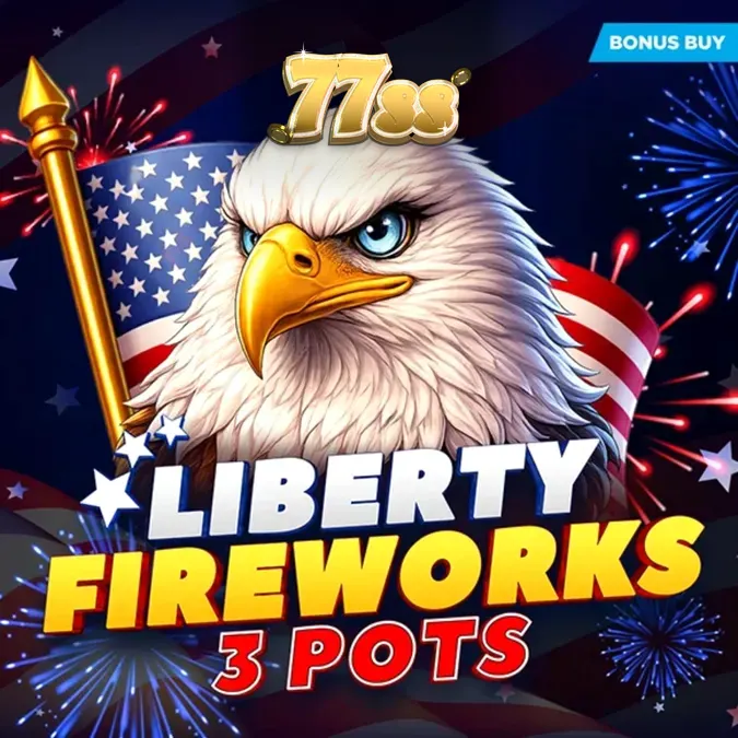 Interface vibrante do slot Liberty Fireworks 3 Pots com foguetes temáticos